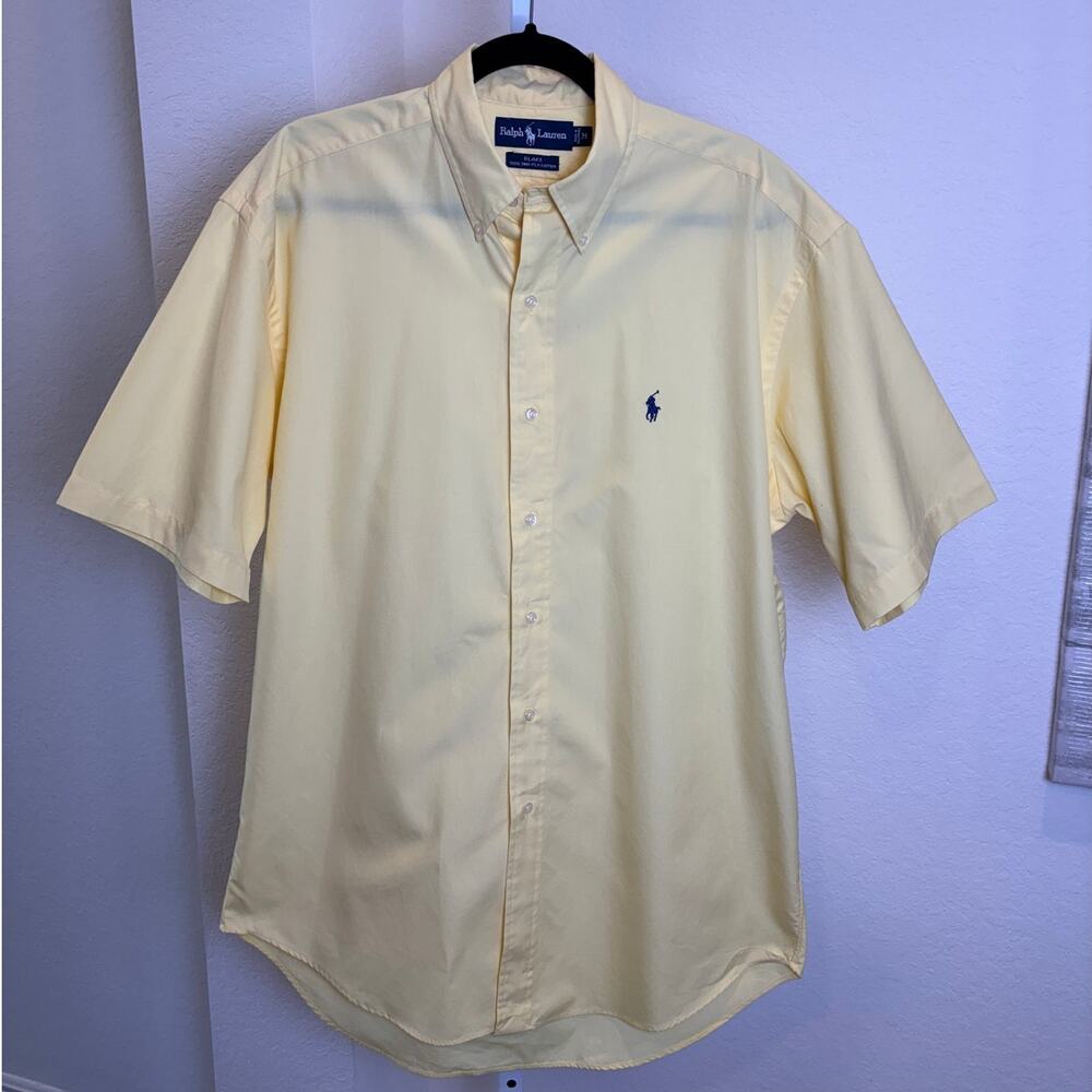 Polo Ralph Lauren Blue Label Blake Yellow Short Sleeve Shirt Button Down MED